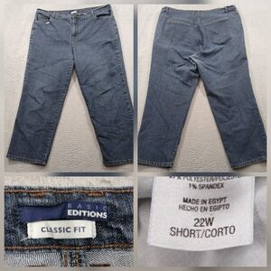 Basic Editions Classic Fit Straight Leg Jeans Plus 22W Short Blue Stretch EUC